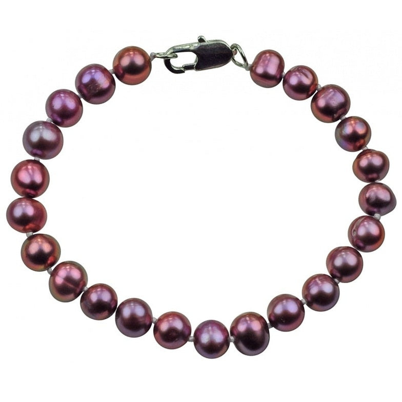 Handgeknoopt paars zoetwater parel armband met sterling zilver (925) | Rella