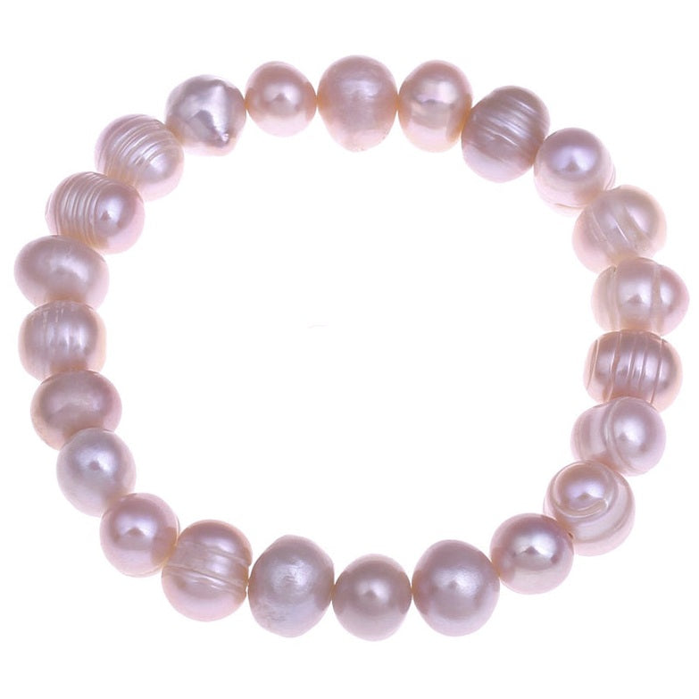 Roze zoetwater parel armband, elastisch | Rozemarijn