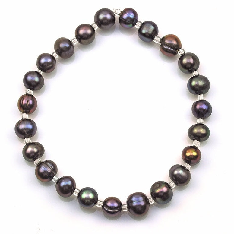 Zoetwater parel armband met bruin paarse parels, elastisch | Seed Bead Pearl Dark