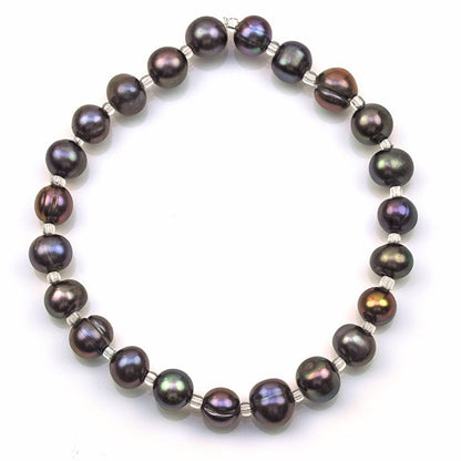 Zoetwater parel armband met bruin paarse parels, elastisch | Seed Bead Pearl Dark