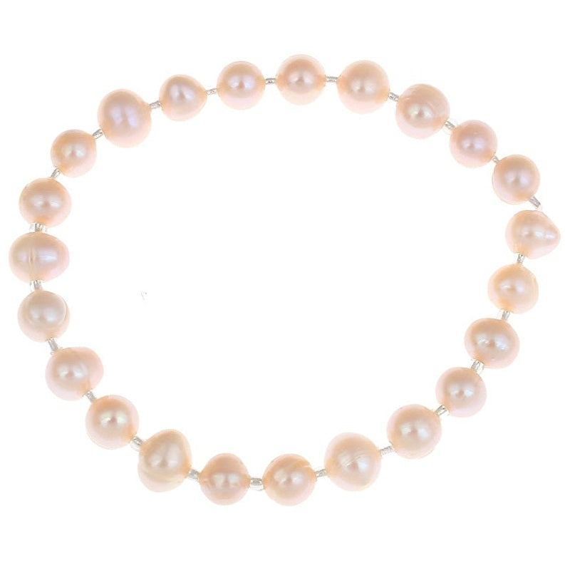 Zoetwater parel armband met zalm kleurige parels, elastisch | Seed Bead Pearl Peach