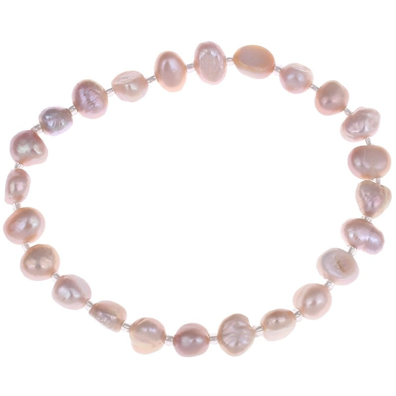 Zoetwater parel armband met roze parels, elastisch | Seed Bead Pearl Purple