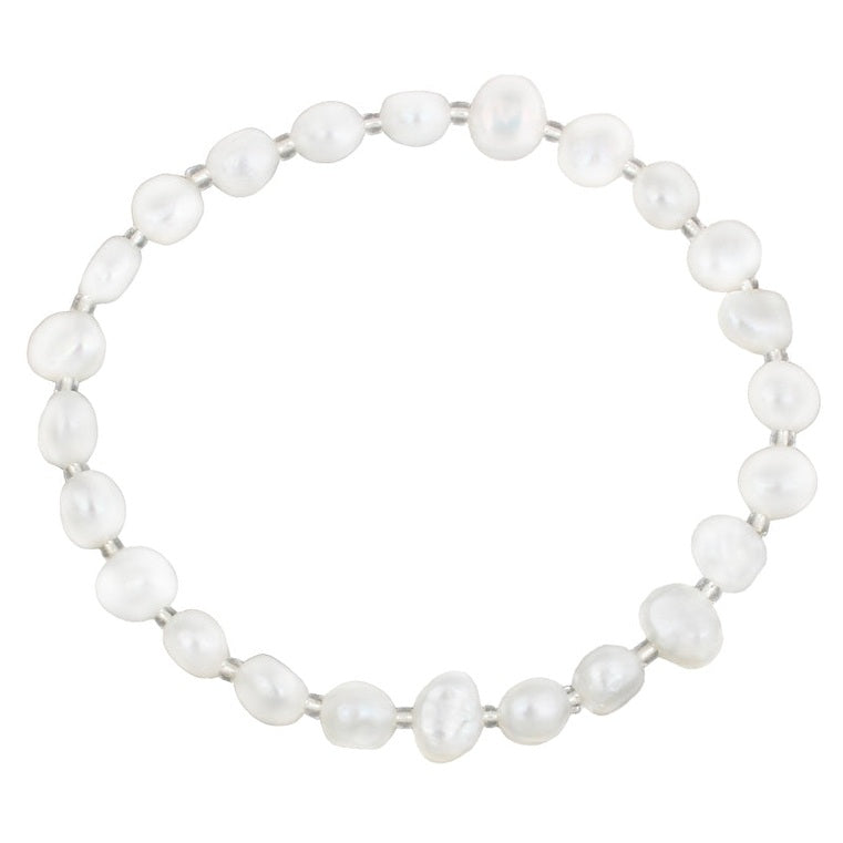 Wit zoetwater parel armband, elastisch | Seed Bead Pearl White