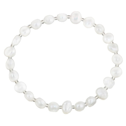Wit zoetwater parel armband, elastisch | Seed Bead Pearl White