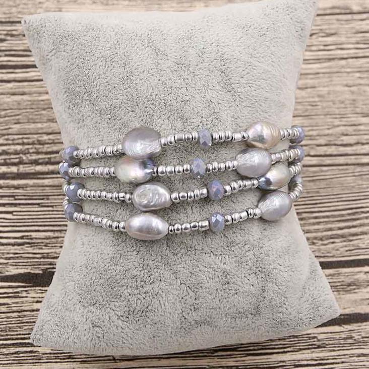 Grijs zoetwaterparel armband met magneetslot op rol | Shalina Grey