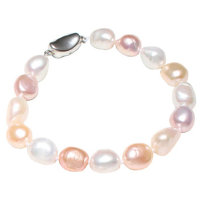 Handgeknoopte zoetwater parel armband met witte, zalm en roze parels | set Sina