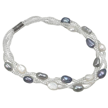 Zoetwater parel armband met witte en grijze parels en magneetslot | set Twine Pearl Grey