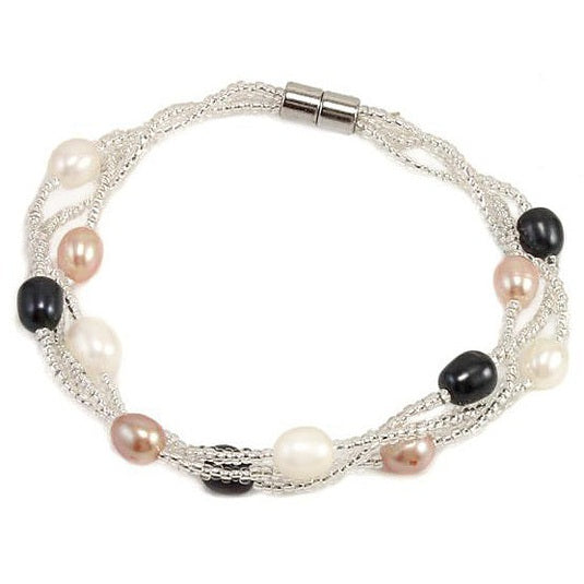 Zoetwater parel armband met witte, zalm en zwarte parels en magneetslotje | Twine Pearl Multi Color