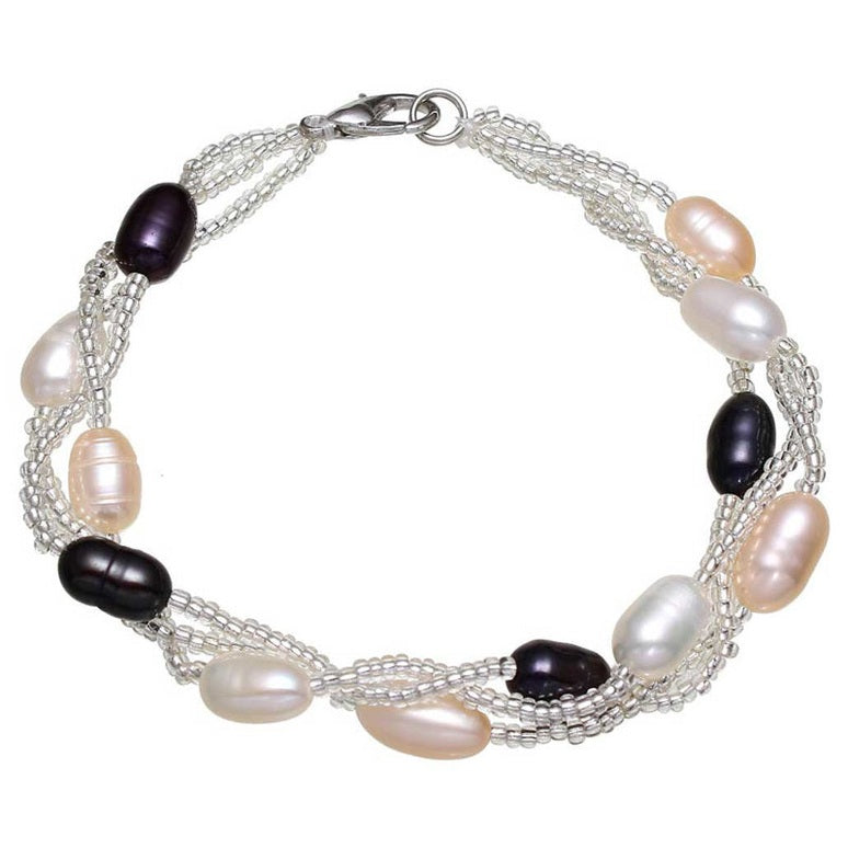 Zoetwater parel armband met witte, zalm en zwarte parels | Twine Pearl Multi Color Two