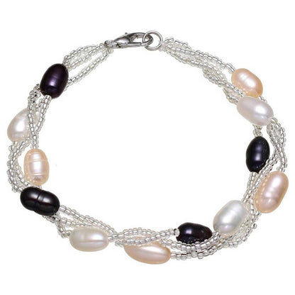 Zoetwater parel armband met witte, zalm en zwarte parels | Twine Pearl Multi Color Two