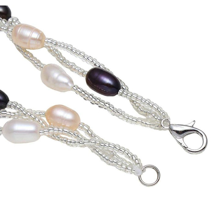 Slotje van Zoetwater parel armband met witte, zalm en zwarte parels | Twine Pearl Multi Color Two