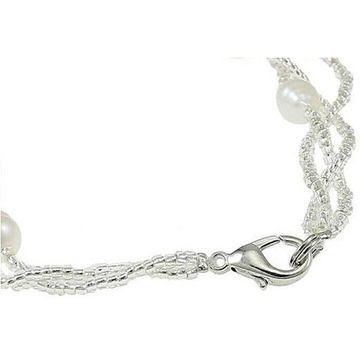 Slotje van wit zoetwater parel armband met bruine edelsteen tijgeroog | Twine Pearl Tiger Eye