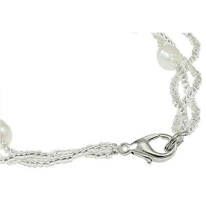 Slotje van wit zoetwater parel armband met bruine edelsteen tijgeroog | Twine Pearl Tiger Eye