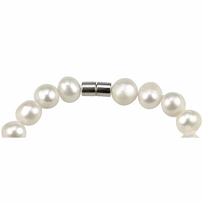 Magneetslotje van wit handgeknoopt zoetwater parel armband | Walla Two
