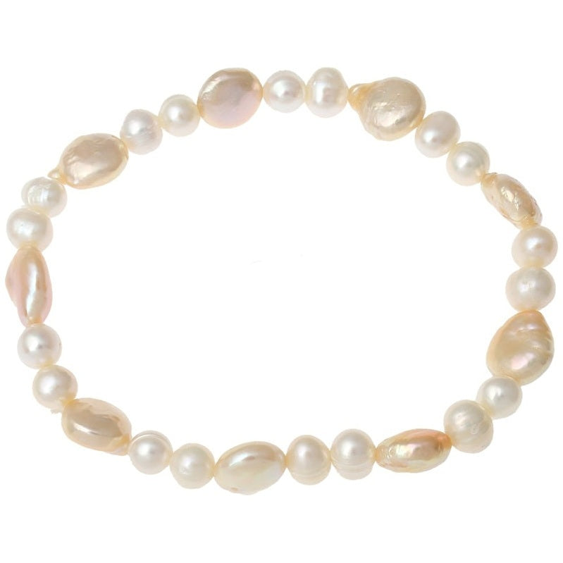 Zoetwater parel armband met wit en zalm kleurige parels, elastisch | Zicoin