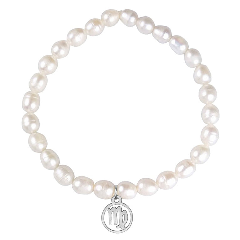Wit zoetwater parel armband met zilveren symbool van sterrenbeeld Maagd | Zilveren Sterrenbeeld Maagd