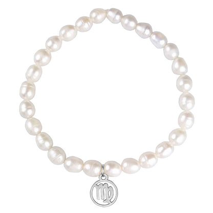 Wit zoetwater parel armband met zilveren symbool van sterrenbeeld Maagd | Zilveren Sterrenbeeld Maagd