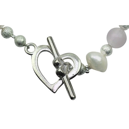 Hartjes slotje van wit zoetwater parel armband met roze rozenkwarts | Pearl Heart Rosé Quartz