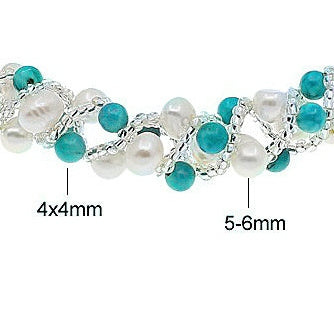 Wit zoetwater parel armband met turkoois en magneetslot, maat indicatie | Tonica