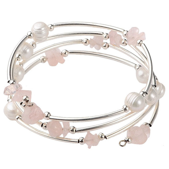 Wit zoetwater parel wikkelarmband met rozenkwarts | Wrap Pearl Rosé Quartz