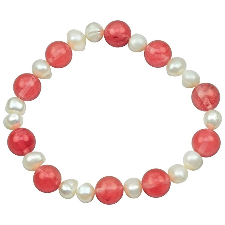 Wit zoetwater parel armband met kersenkwarts | Pearl Cherry Quartz