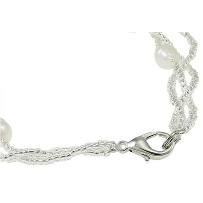 Slotje van wit zoetwater parel armband met zwarte agaat | Twine Pearl Black Agate