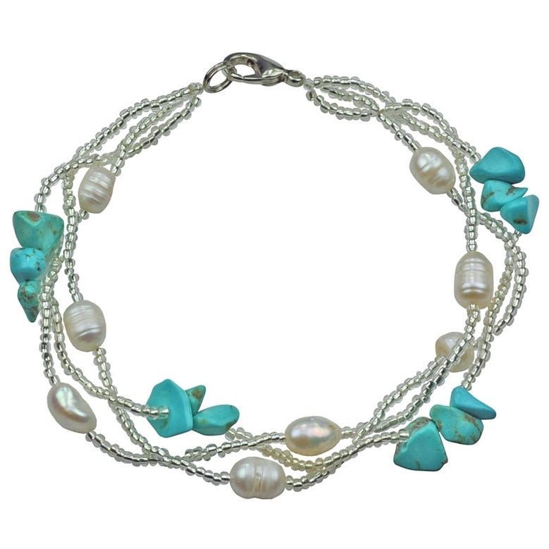 Wit zoetwater parel armband met turkoois | Twine Pearl Turquoise
