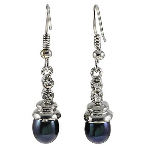 Zwarte zoetwater parel oorbellen met stras steentjes en sterling zilver (925) | Dong