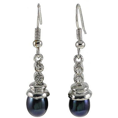 Zwarte zoetwater parel oorbellen met stras steentjes en sterling zilver (925) | Dong