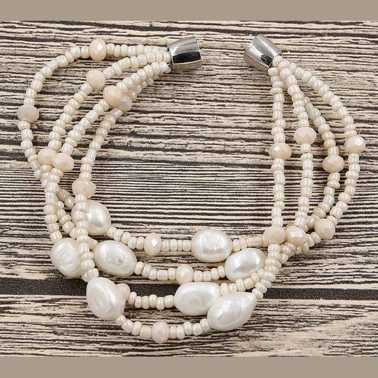 Wit zoetwater parel armband met magneetslot, vooraanzicht | Shalina White