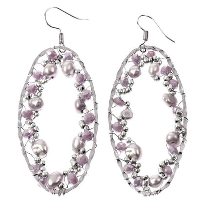 Lange zoetwater parel oorbellen met grijze parels en sterling zilver (925) | Big Grey Oval Pearls