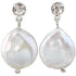 Witte zoetwater parel oorbellen met witte coin parels en stras steentjes | Bling Colly