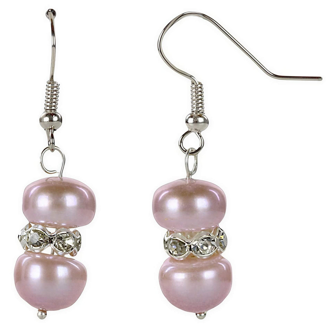 Roze zoetwater parel oorbellen met stras steentjes en sterling zilver 925 | Bling Pearl Purple