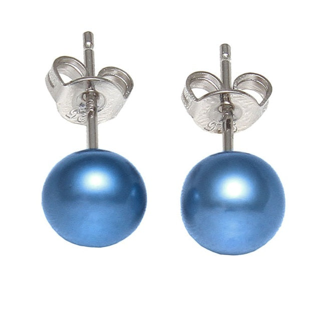 Blauwe zoetwater parel oorbellen - blauwe  parel oorknopjes | Blue Eye