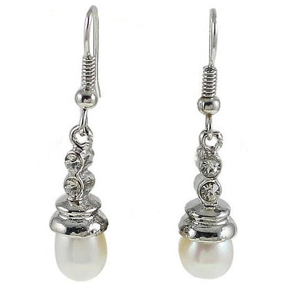 Witte zoetwater parel oorbellen met stras steentjes en sterling zilver 925 | Bong