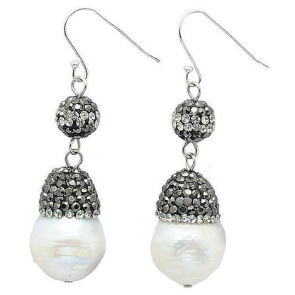 Witte parel oorbellen met stras steentjes en sterling zilver (925 |  Bright Paerl Dangling Nut