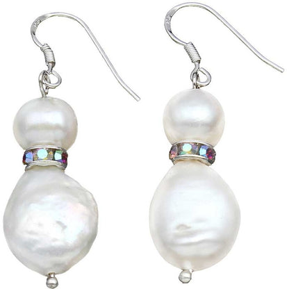 Witte zoetwater parel oorbellen met stras steentjes | Conny AB Bling