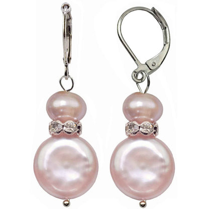Roze zoetwater parel oorbellen met sterling zilver (925), voor en zijaanzicht | Conny Bling Pink