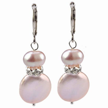 Roze zoetwater parel oorbellen met sterling zilver (925), vooraanzicht | Conny Bling Pink