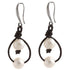 Witte zoetwater parel oorbellen met bruin leer en sterling zilver (925) | Double Pearl Brown Leather