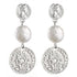 Lange witte zoetwater parel oorbellen met zilveren munten | Double Silver Coin Pearl