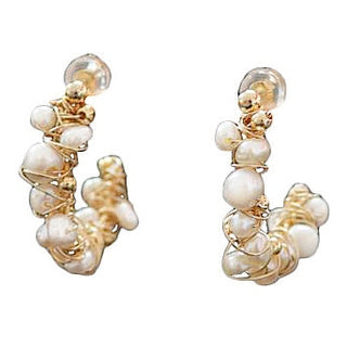 Oorringen met witte parels en goud draad | Goa