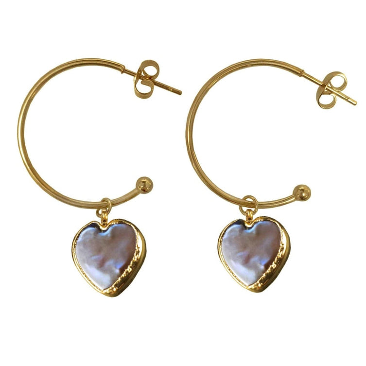 Zoetwater parel oorringen met bruin parel hart en goud edelstaal | Golden Hope 25 mm Heart Brown Pearl