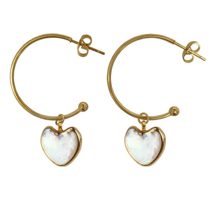 Grote zoetwater parel oorringen met wit parel hart en goud edelstaal | Golden Hope 25 mm Heart White Pearl 