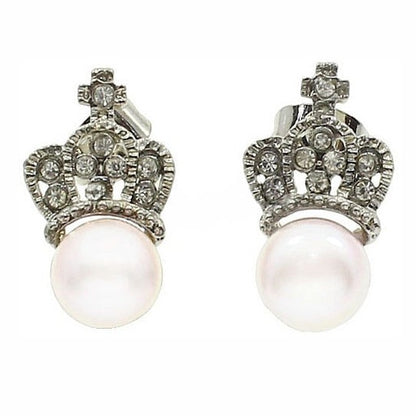 Zoetwater parel oorbellen met witte parels en kroontje met stras steentjes | King’s Pearl W