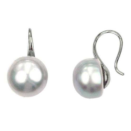 Grijze zoetwater parel oorbellen, voor- en zijaanzicht | Leis Grey
