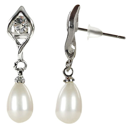 Witte zoetwater parel oorbellen met stras steentje | Lena