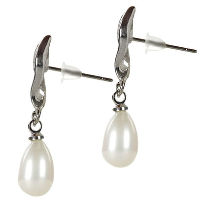 Witte zoetwater parel oorbellen met stras steentje, zijaanzicht | Lena