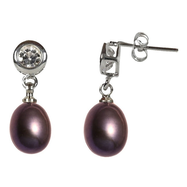 Zoetwater parel oorbellen met bruine parel en stras steentje | Lida