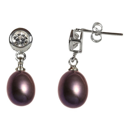 Zoetwater parel oorbellen met bruine parel en stras steentje | Lida